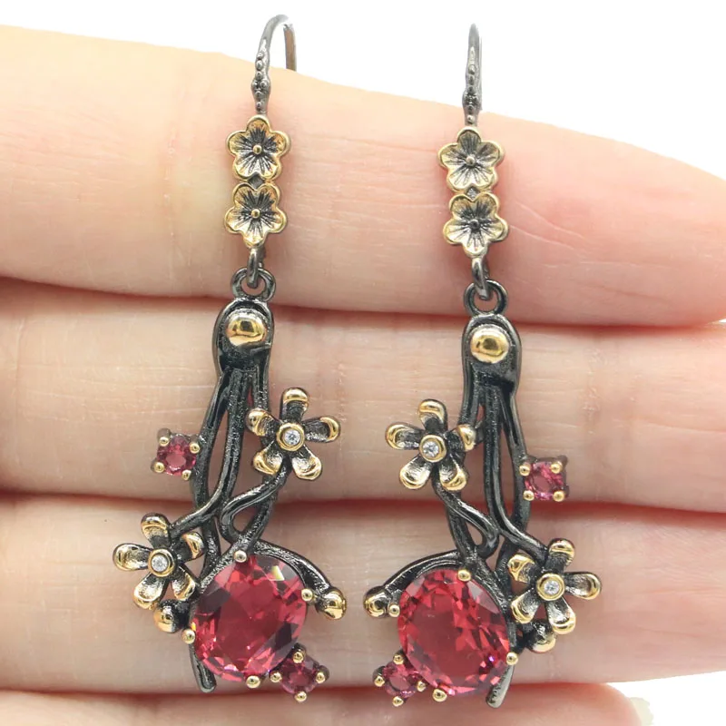 48x18 мм Неоготические 7,7 г розовые морганит родолит гранат Лондон синий топаз подарок для женщин черные золотые серебряные серьги
