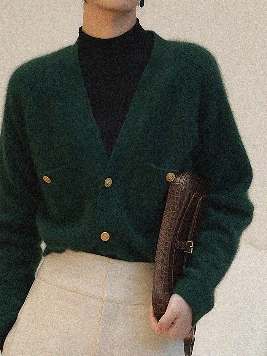 

French Woman Sweater Cardigan 2022 Autumn Winter Long Sleeve V Neck Pockets Knitwear Sweaters Female Vintage Casual Gilet Pull