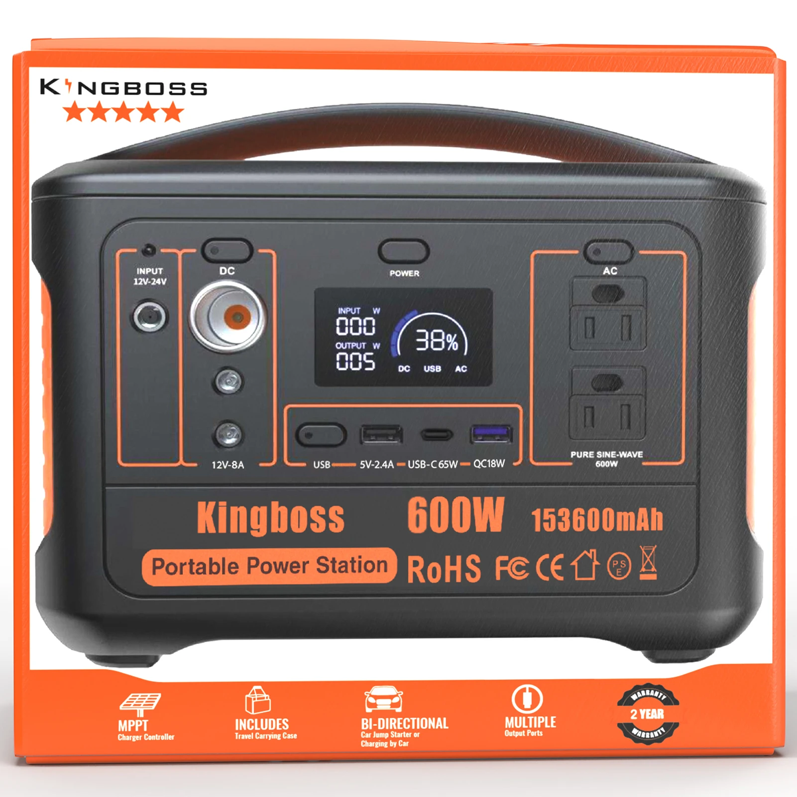 

Powers Station 500W 153600mAh Large Capacity Portable Source with AC/D C/Car/USB Outlets &amp Digital Display