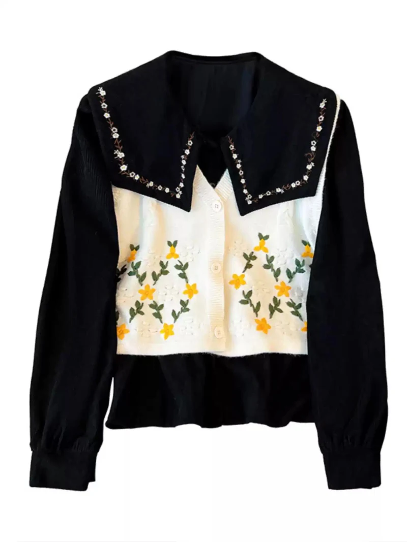 Осенний вязаный жилет Bomon с цветочной вышивкой модель 2024 года нежный милый