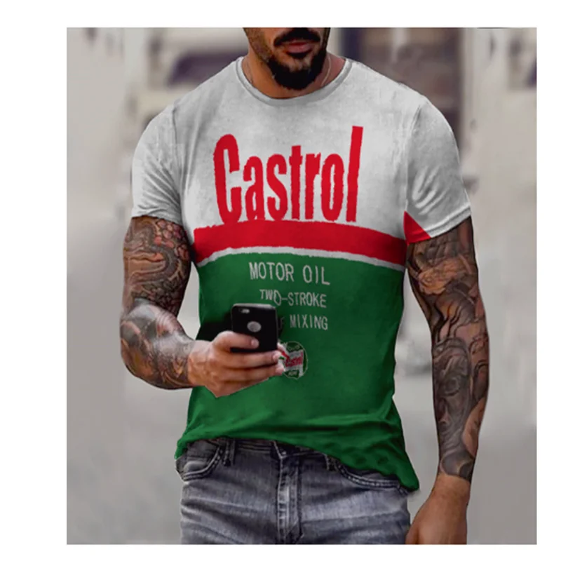

Summer Castrol Retro 3D Print Men's T-shirt Street Trendy O-Neck Short Sleeve Oversized T-shirts Loose Tops Tees Men Clothing