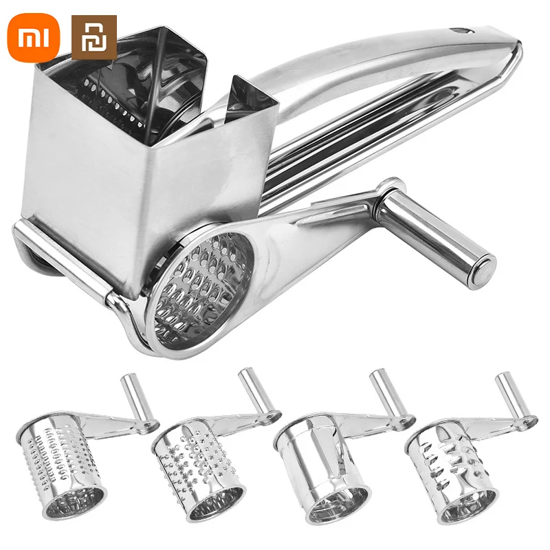 

Xiaomi Stainless Steel Cheese Slicer Shredder 4 Drums Blades Cheese Cutter Rotary Cheese Grater Butter Cutter Kitchen Gadgets