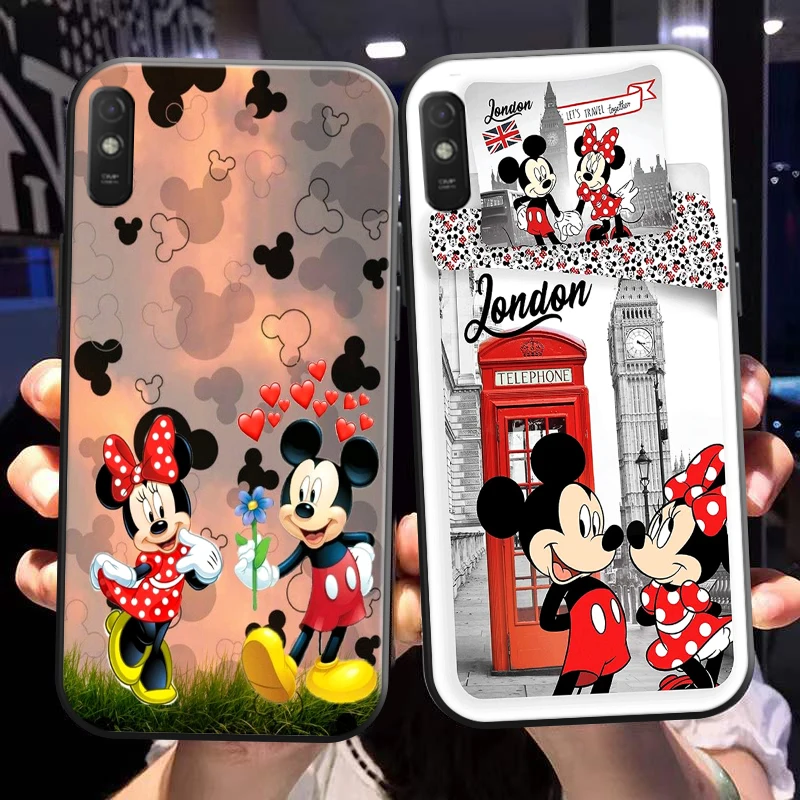 

Mickey Minnie Mouse For Xiaomi Redmi 9A Phone Case For Redmi 9AT Case Liquid Silicon Black Silicone Cover Soft Coque Funda