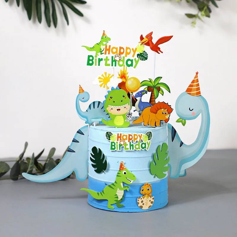 Forest Dinosaur Birthday Decorations Cake Topper Baking Cake Decor Jungle Safari Happy Birthday Party Decor Kids Party Supplies