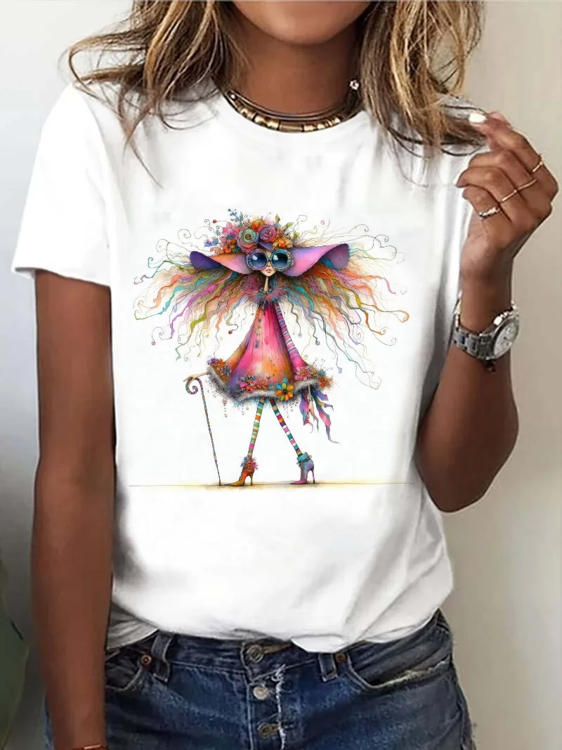 Футболка с милым рисунком в стиле 90-х одежда на Рождество модная футболка круглым