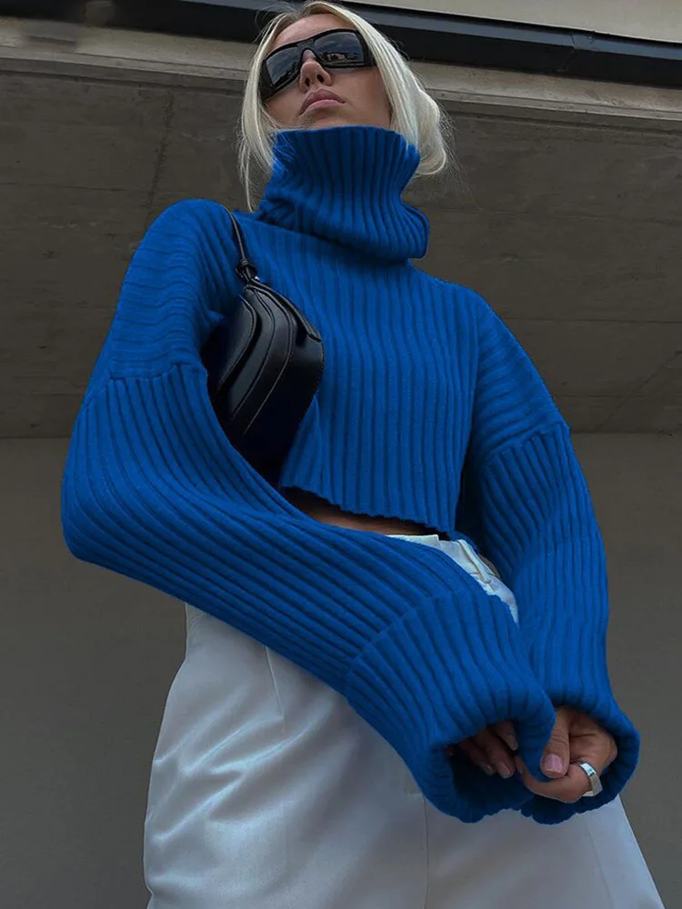 

Women Turtleneck Short Sweater Long Sleeve Knitting Crop Tops Pullover Female Jumper 2023 New In Knitwear Autumn Winter Sweaters