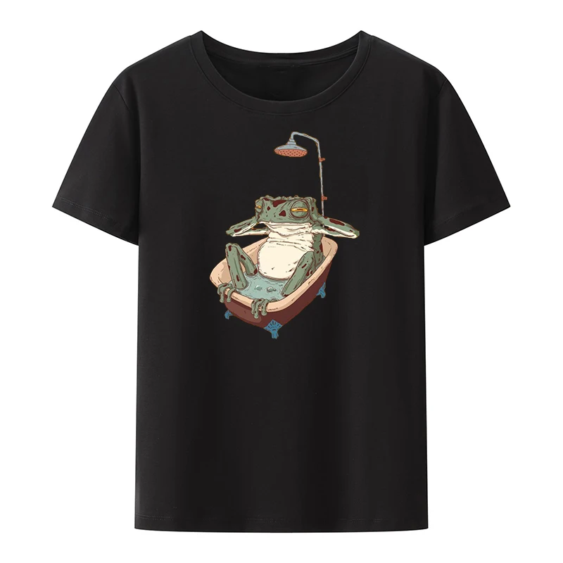 

A Toad Lying in A Bathtub Cotton T-shirts Classic Women's Cropped Leisure Harajuku Student Graphic Tshirts Pair Poleras Mujer