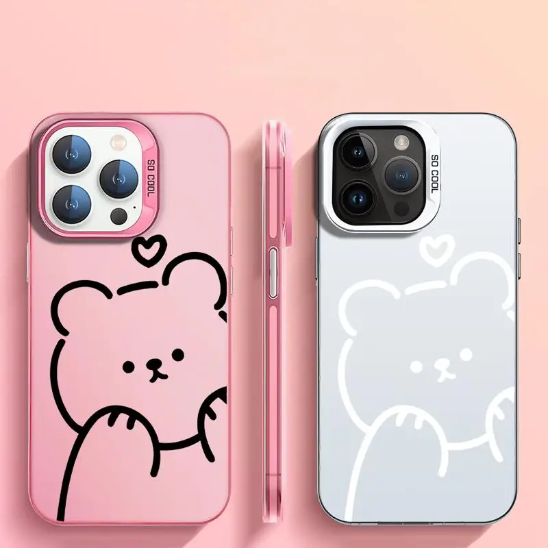 Минималистичный чехол с медведем для Apple iPhone 15 11 13 14 Pro Max 12 силиконовый матовой