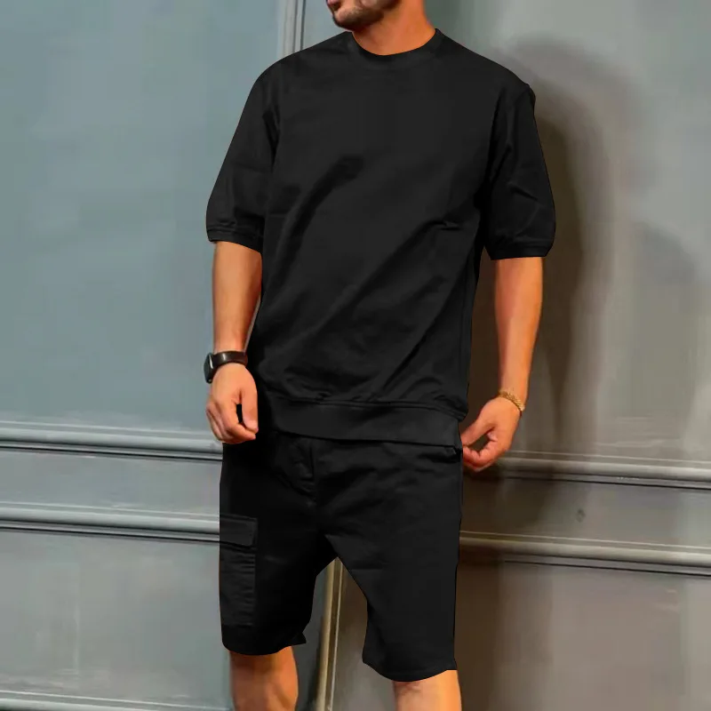 Men's Summer Cargo Sets Fashion Round-neck Collar short sleeve T-Shirt+Shorts Sports Jogging Suit Casual Stylish Sportsuit Set