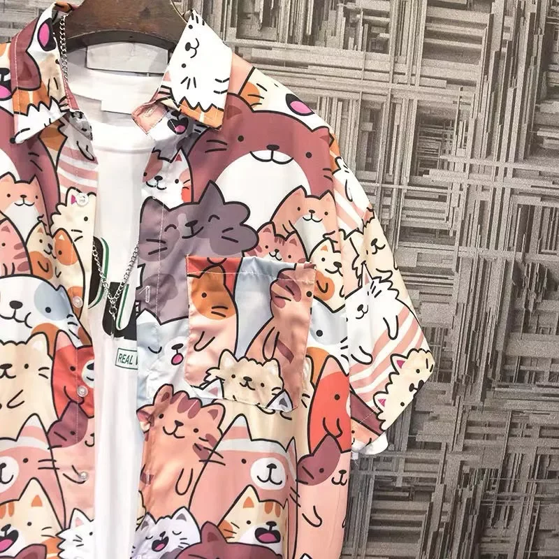 New2022 tide summer short-sleeved male flower shirt Korean version of the trend of Hawaii loose ins tide couple Harajuku shirt