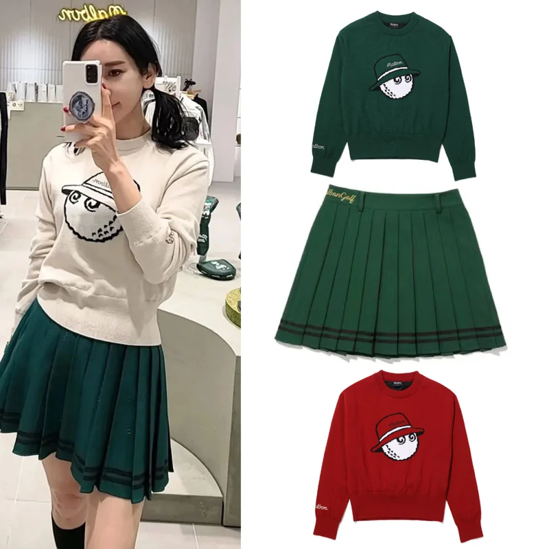 

Korea Original Golf Clothing Women's Knitwear Autumn Sweater Slim Skirt Pants GOLF Set