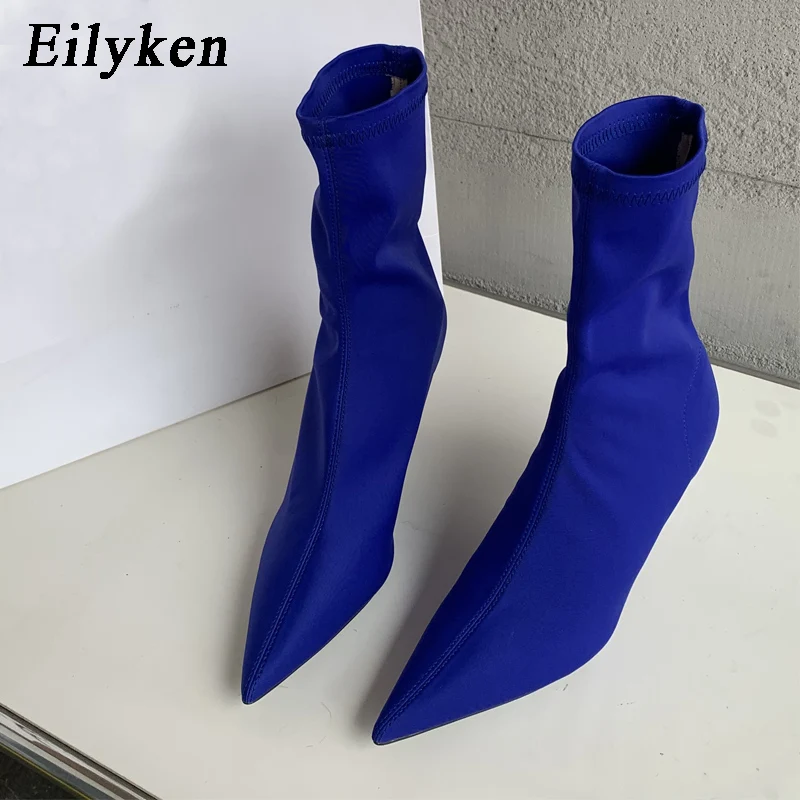 

Eilyken/женские ботильоны из эластичной ткани ярких цветов; Модные короткие ботинки с острым носком; Сезон весна-осень; Обувь на тонком высоком каблуке