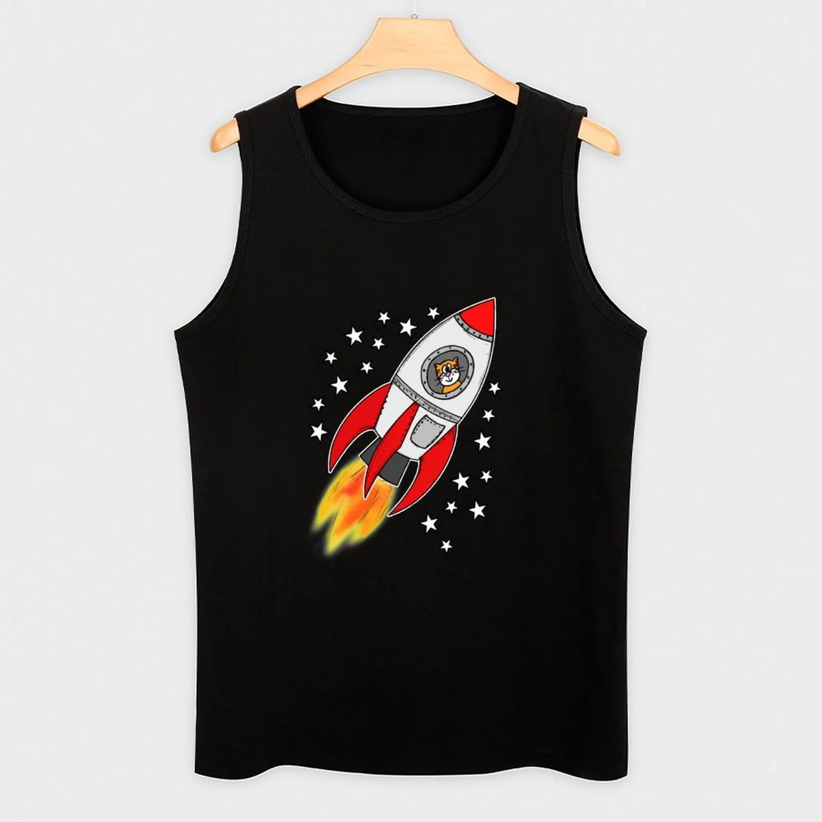 Фото Майка Space Rocket Cat, простая однотонная майка без рукавов, повседневная рубашка без рукавов №3