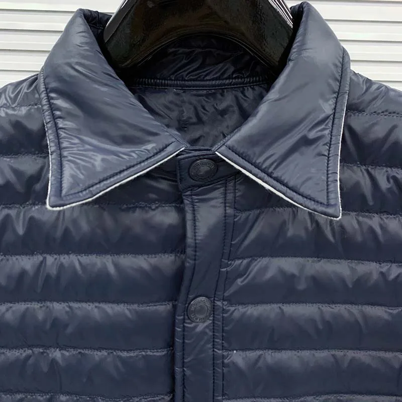 TB THOM Down Jacket Classic White 4-Bar Striped Style Men Outerwear Coat Winter Slim Short Hooded Warm White Duck Down Coat