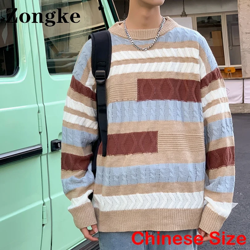

Zongke Patchwork Mens Sweater Vintage Fall Sweaters For Men Clothing Pullover Men Winter Clothes 2XL 2022 Autumn New Arrivals