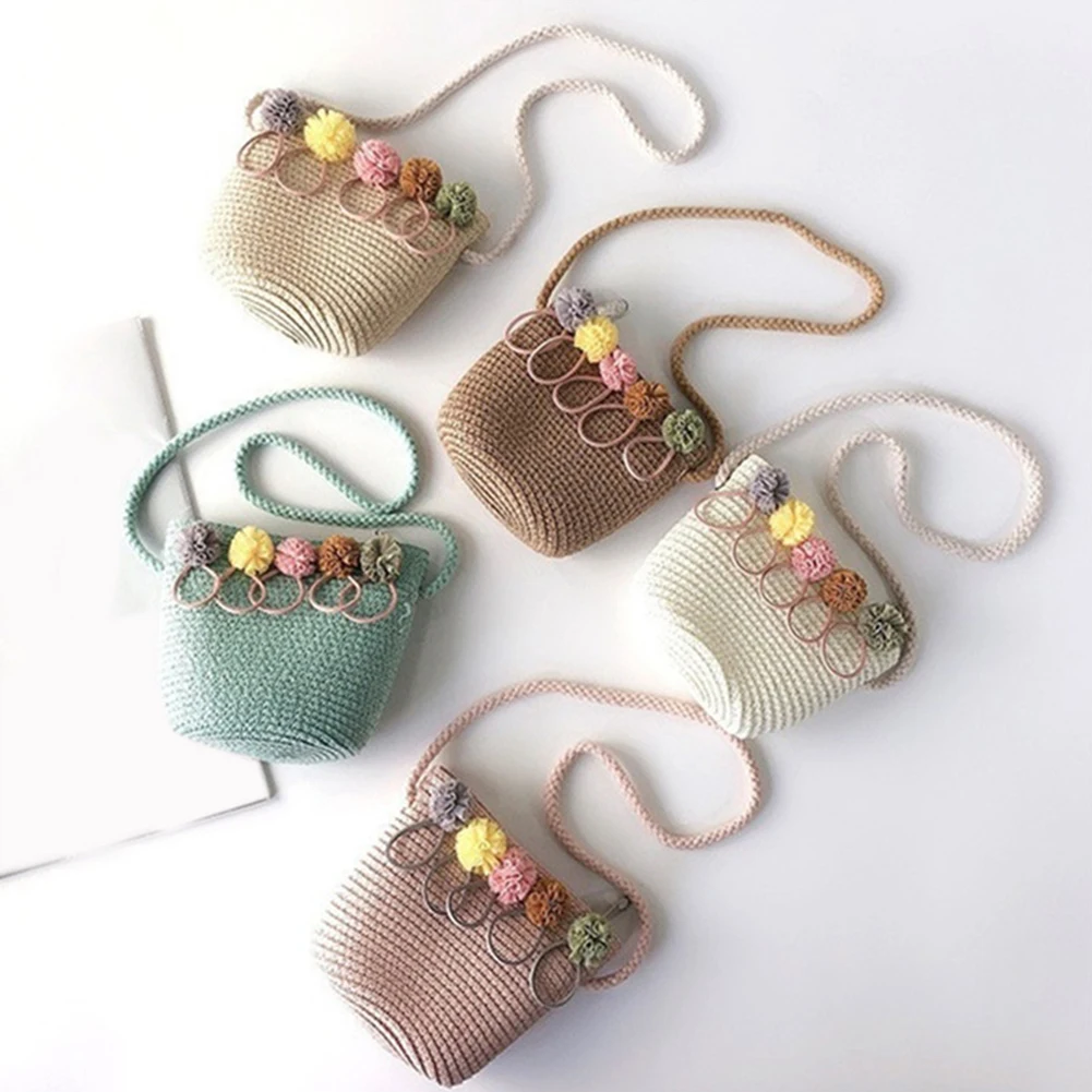 

Детская сумка через плечо, плетеный миниатюрный мессенджер для девочек, Соломенная пляжная сумочка ручной работы с цветочным рисунком из ротанга