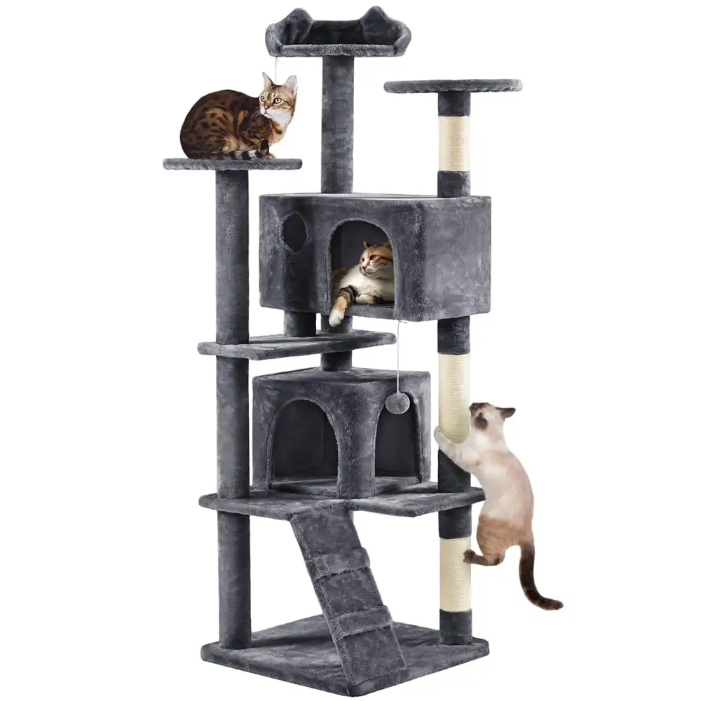 

70" Multilevel Cat Tree with Condos, Dark Gray
