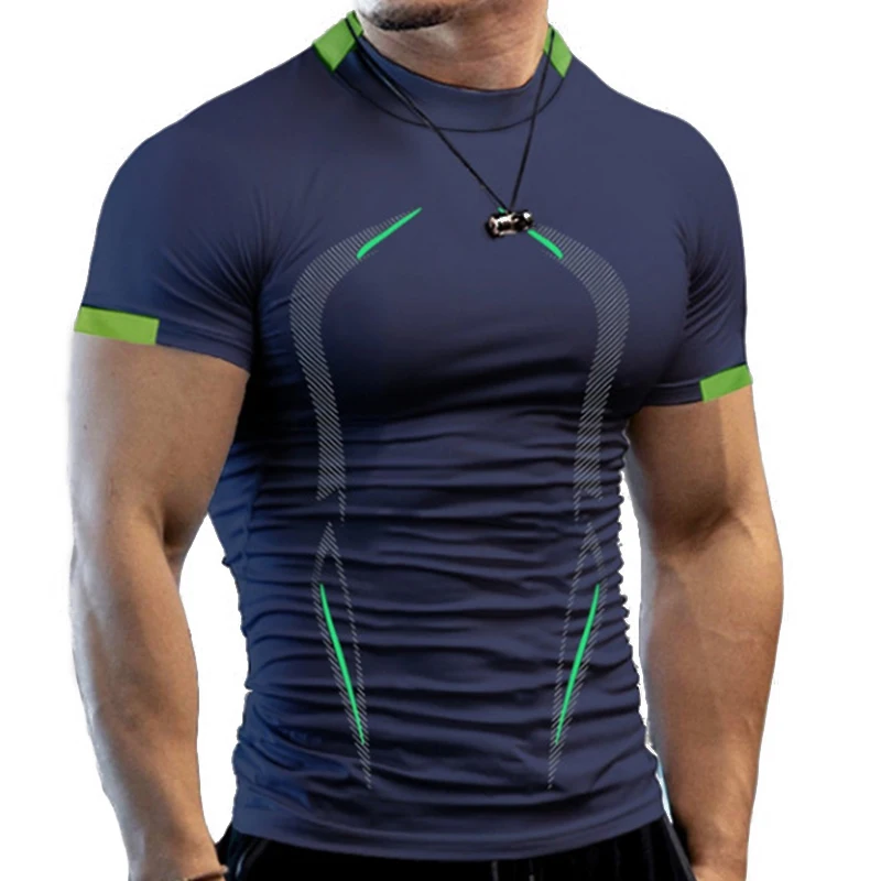 

Men Short Sleeve Breathable Sport T Shirt Men 3d Compression O Neck Quick Dry Men's Running Tight-Fitting Tshirt Fitness Gym Top