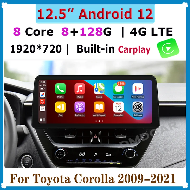 12.5" Android 12 Car Multimedia Player Radio GPS Navigation for Toyota Corolla Railing Lingshang Asia Lion 2019-2021 CarPlay BT