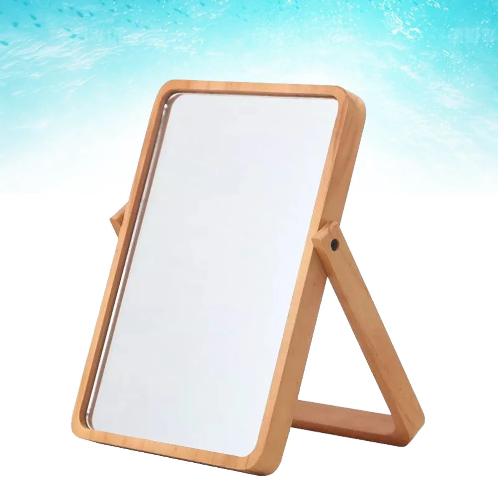 

Mirror Makeup Desk Table Wood Wooden Stand Frame Vanity Tabletop Standing Beauty Desktop Accessories Vintage Foldable Adjustable
