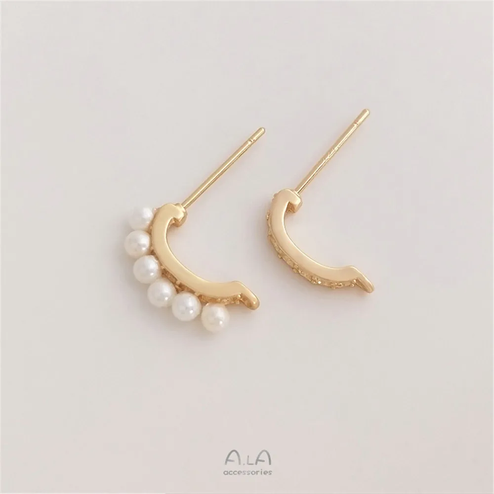 

14K gold C-shaped with hanging 925 silver pin earrings handmade diy sticky small rice beads small pearl earrings accessories