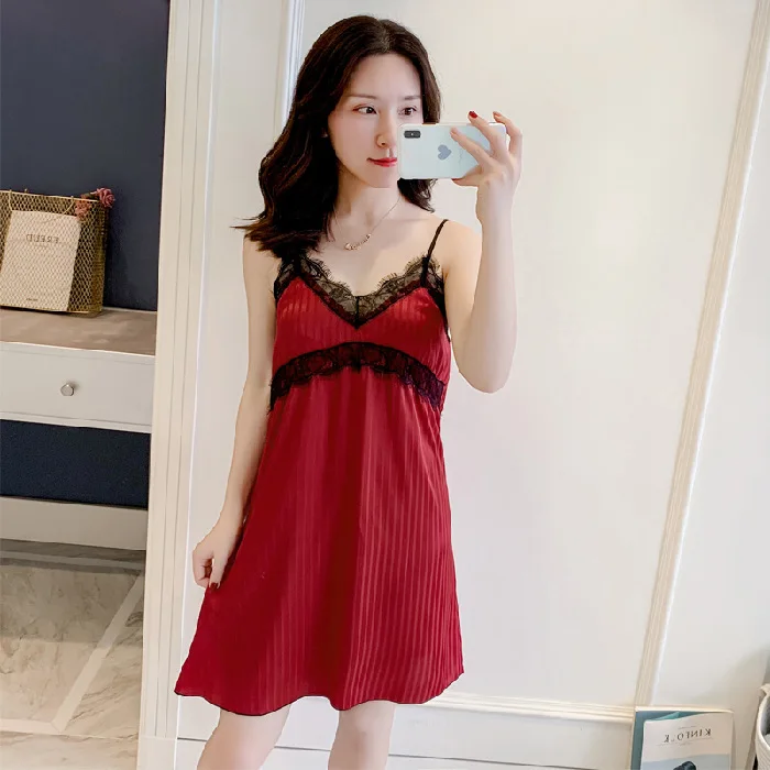 Suspender Nightdress Sexy Sleepwear With Breast Pad Lace Pajamas Women's Sleepdress Summer Homewear Ladies Lingerie Nightgowns