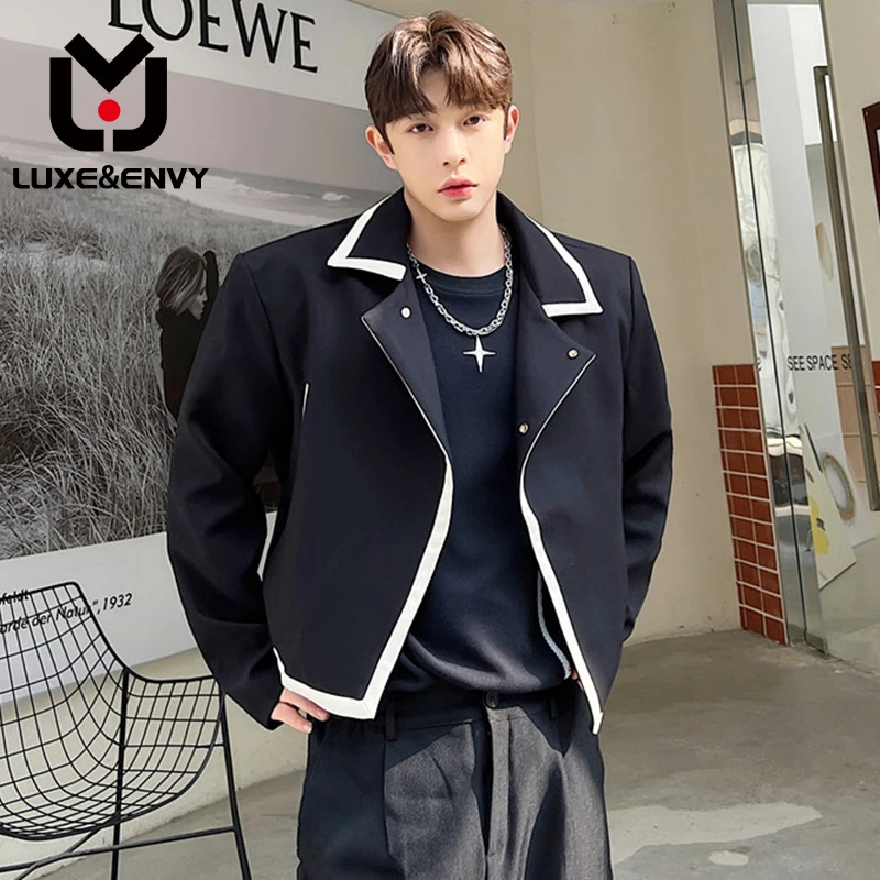 

Куртка LUXE & ENVY Мужская на одной пуговице, модная повседневная свободная короткая кофта контрастных цветов, в Корейском стиле, 2023