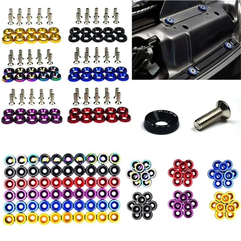 

10PCS M6 Car Modified Hex Fasteners Fender Washer Bumper Engine Concave Screws Fender Washer License Plate Bolts Car styling
