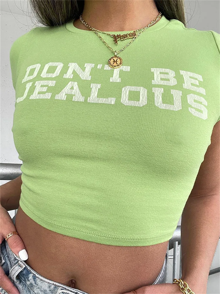 

Casual Crew Neck Pullover Short Sleeve Top Fashion Letter Print Navel T-shirt 2022 Summer New Woman Clothes Graphic T Shirts Emo