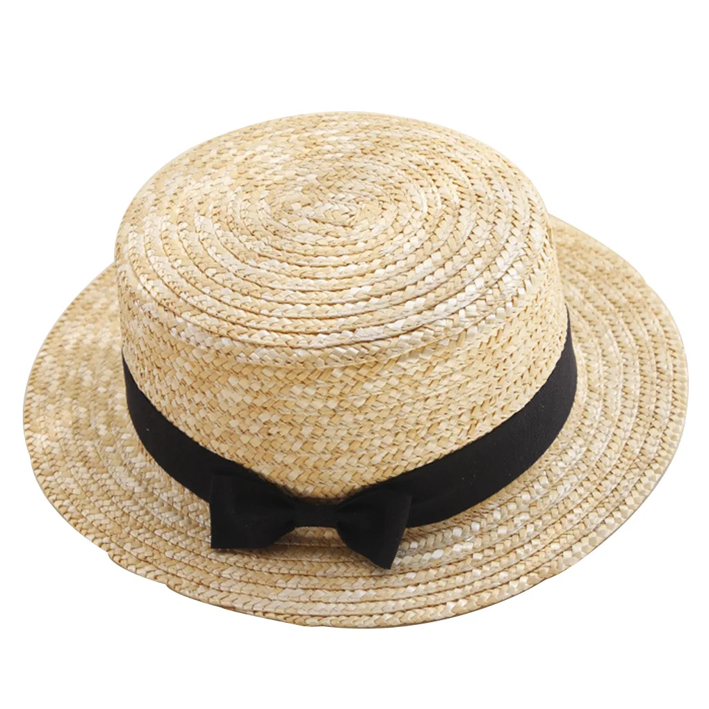 

Summer Girl Straw Hats Dome Top Baby Boy Children Straw Ribbons Beach Hat Cap Breathable Panama Vacation Cap