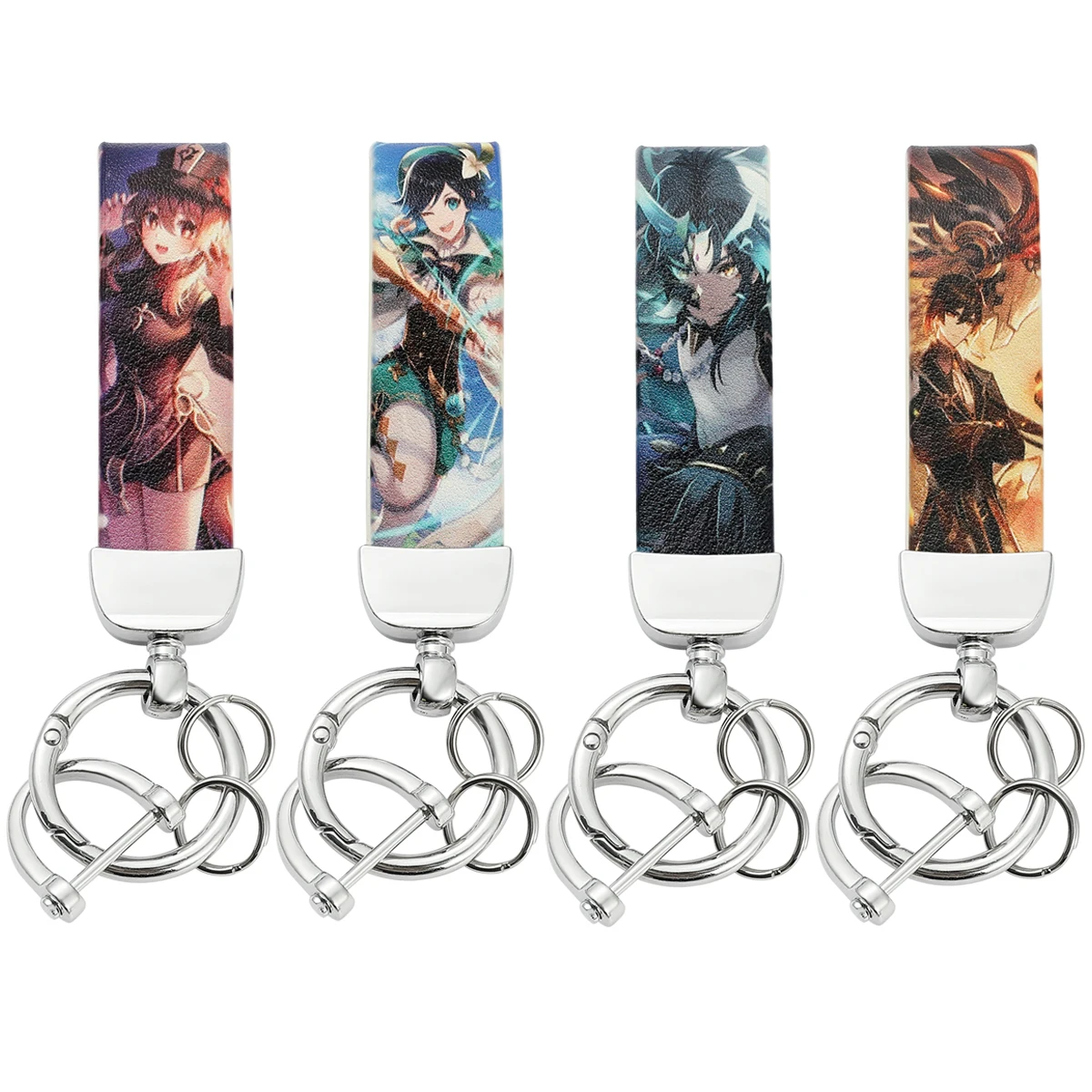 

Genshin Impact Leather Keychain Figure Xiao Zhongli Hutao Keyrings Cute Cartoon Keyholder for Men Car Key Accessories Gifts