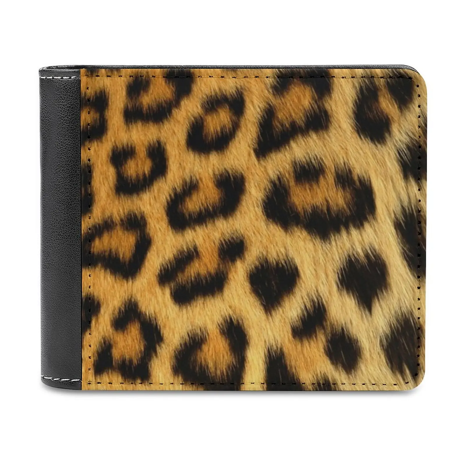 

Leopard Leather Wallet Short Slim Male Purses Money Credit Card Holders Men Wallet Leopard Cat Animal Wildlife Personalized