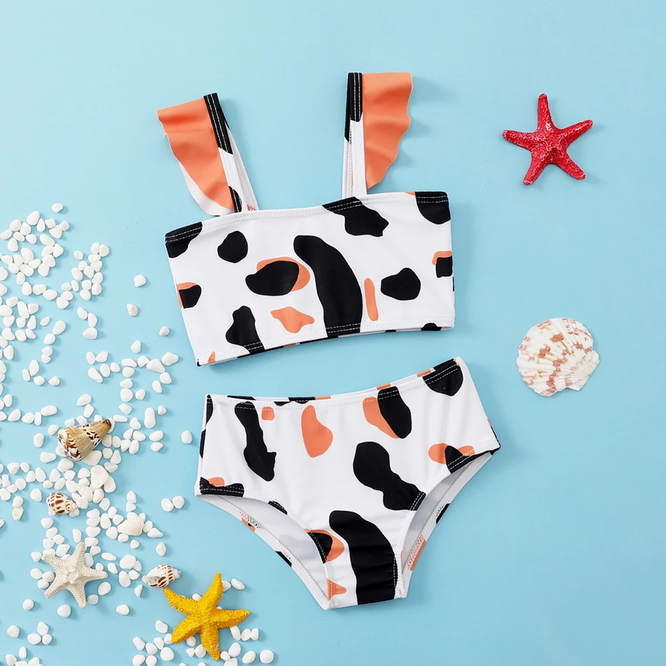 

2022 New Two Piece Tankini Suits for Cows Print Girls Swimsuit Children Swimwear Bathing Suit Beachwear Biquini Infantil 2-6Y