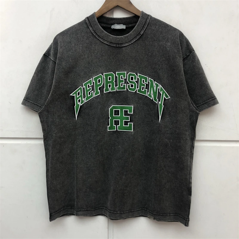 

2022ss Men Represent T-shirt High Quality Vintage Washed T Shirt Embroidered Letter Old Short Sleeve Tee Oversize Tops Tees
