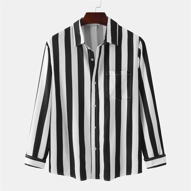 

Top Selling Product In 2022 Spring and Autumn New Men's Lapel Shirt Casual Fashion Long-sleeved Striped Printed Shirt