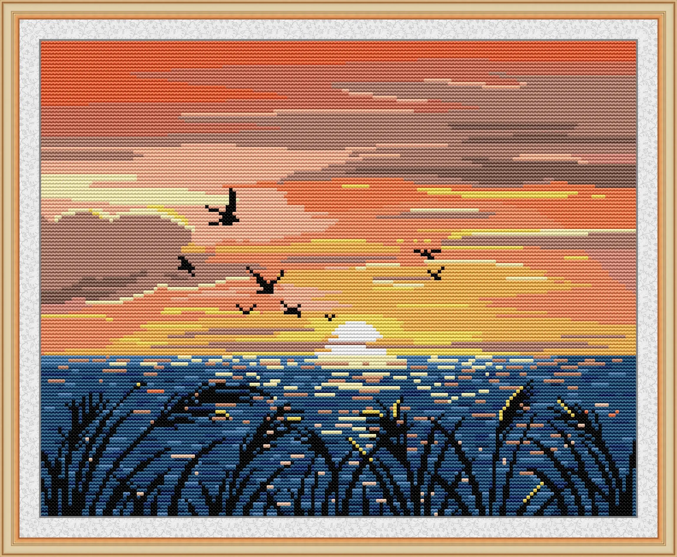 

Sunset Embroidery Stamped Cross Stitch Patterns Kits Printed Canvas 11CT 14CT Needlework Cross-Stitch