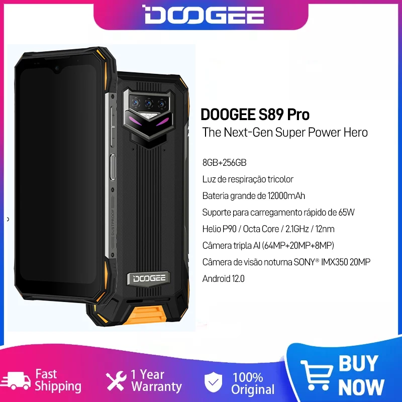 DOOGEE S89 Pro Helio P90 64MP Camera 12000mAh Battery 65W Fast Charging Rugged Phone 8+256GB Android 12 Night Vision Smartphone