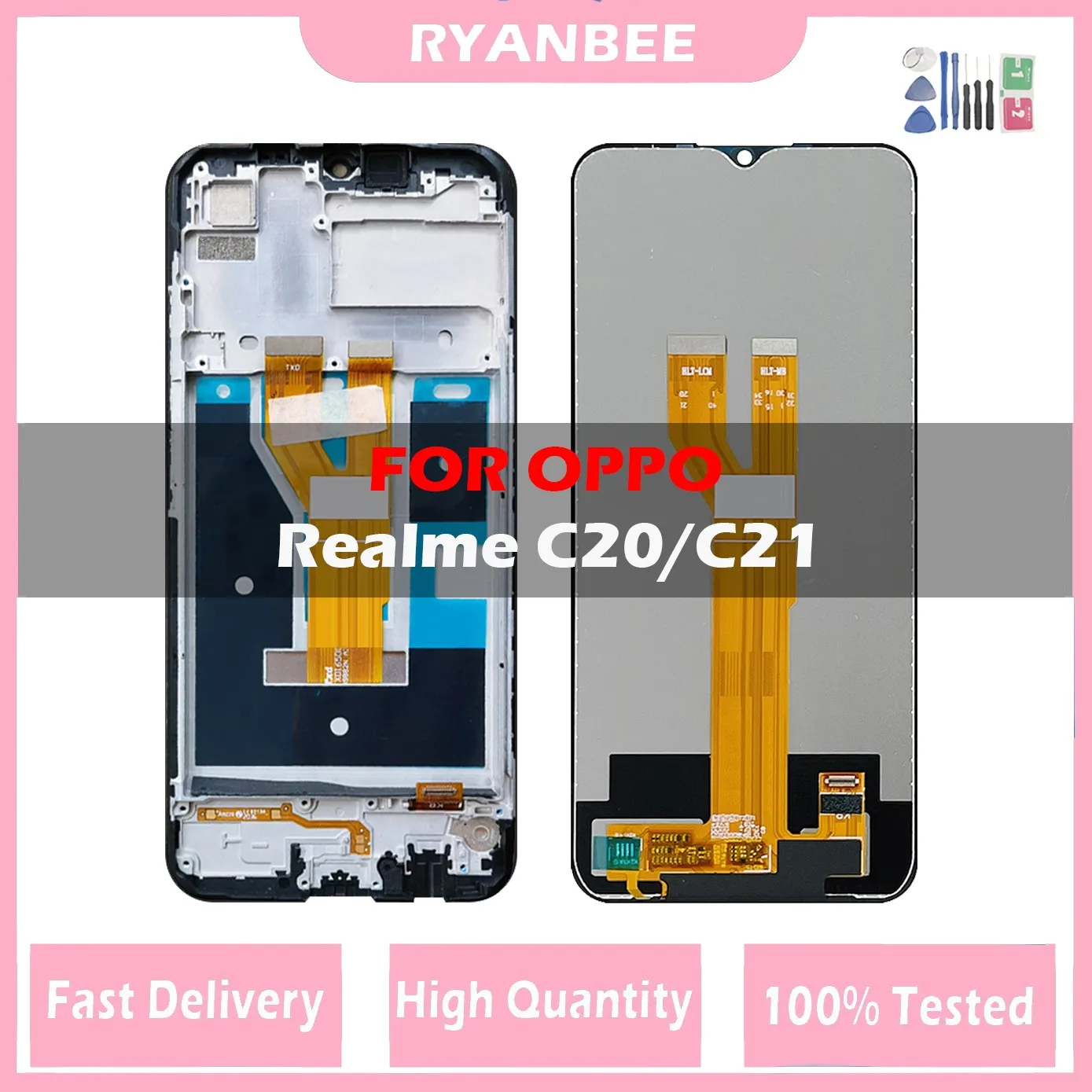 

Original LCD 6.5 ” For Oppo Realme C20 2021 RMX3061 LCD DIsplay Touch Screen Digitizer Assembly Frame For Realme C21 RMX3201