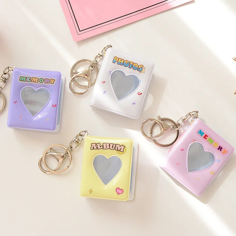 

16 Pockets Cute Mini Photo Album Candy Color Photo Sticker & Name Card Hollow Love Card Storage Book With Key Chain 3 x 4.5cm