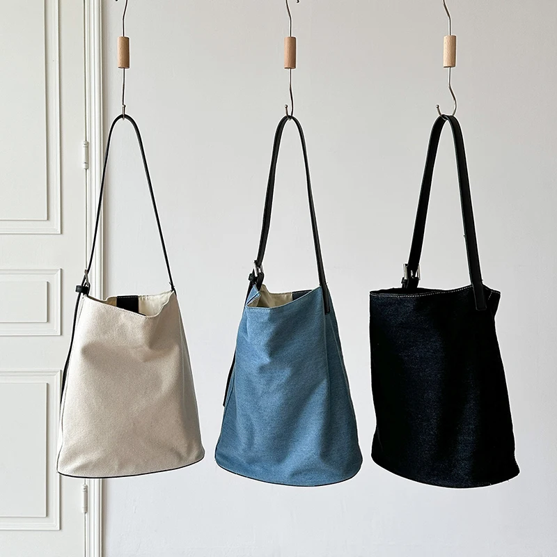 

2023 New Fashion Denims Women Bucket Bag Korean Style Tote Handbags Casual Canvas Jean Youth Shoulder Purses Whole Sale