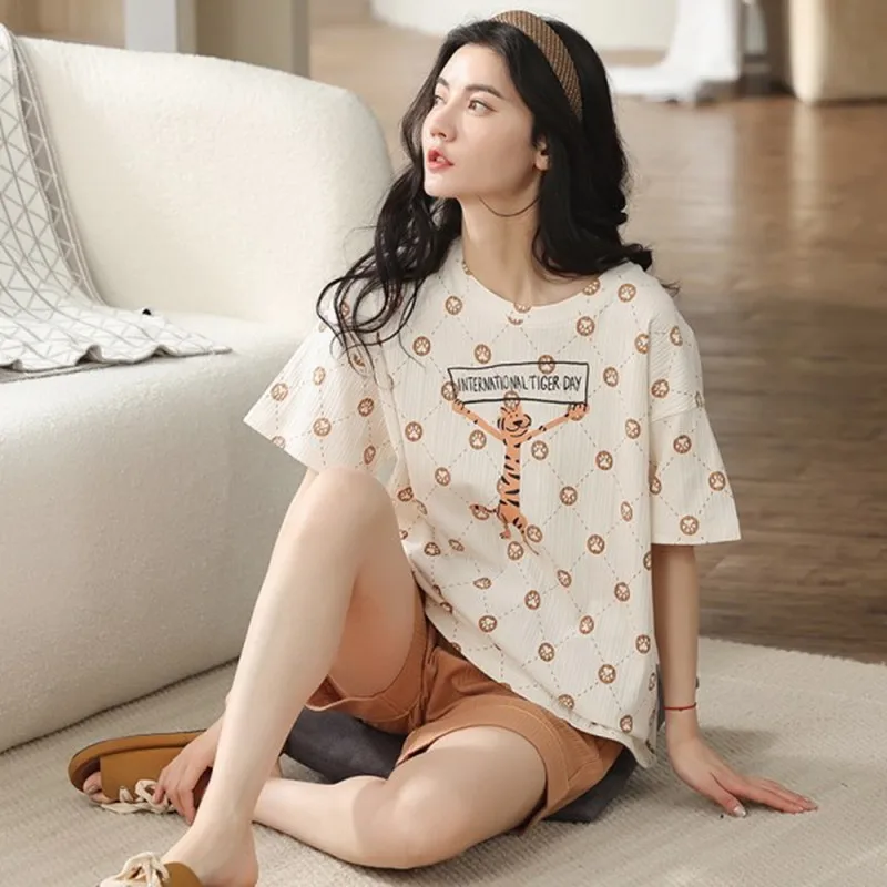 

Cotton pajamas short-sleeved with short homewear printed ladies large size pajamas wholesale pajama women 2 piece set