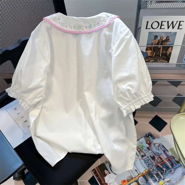 Женские милые летние рубашки с вышивкой новинка Молодежные Популярные свободные