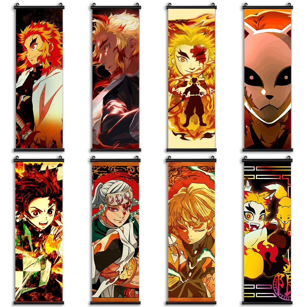 Настенный плакат с принтами, рассекающий демонов, Rengoku Shinjurou, Картина на холсте Agatsuma Zenitsu, подвесная картина, украшение для офиса и дома