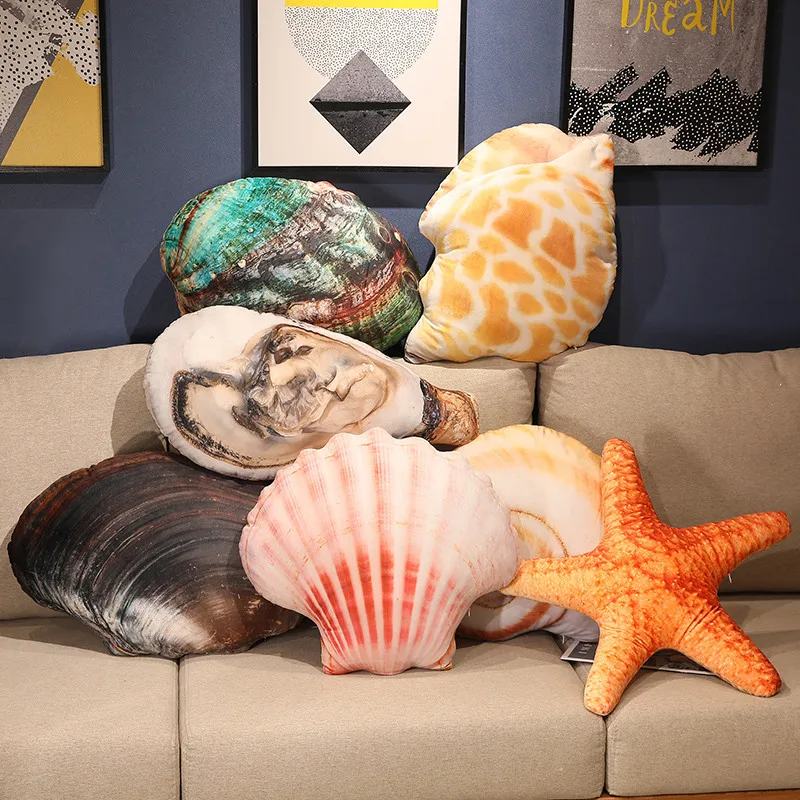 

50cm Simulated Seashell Plush Pillow Toys Soft Stuffed Hug Pillows Cushion Starfish Conch Plush Toys for Kids Girls Home Decor