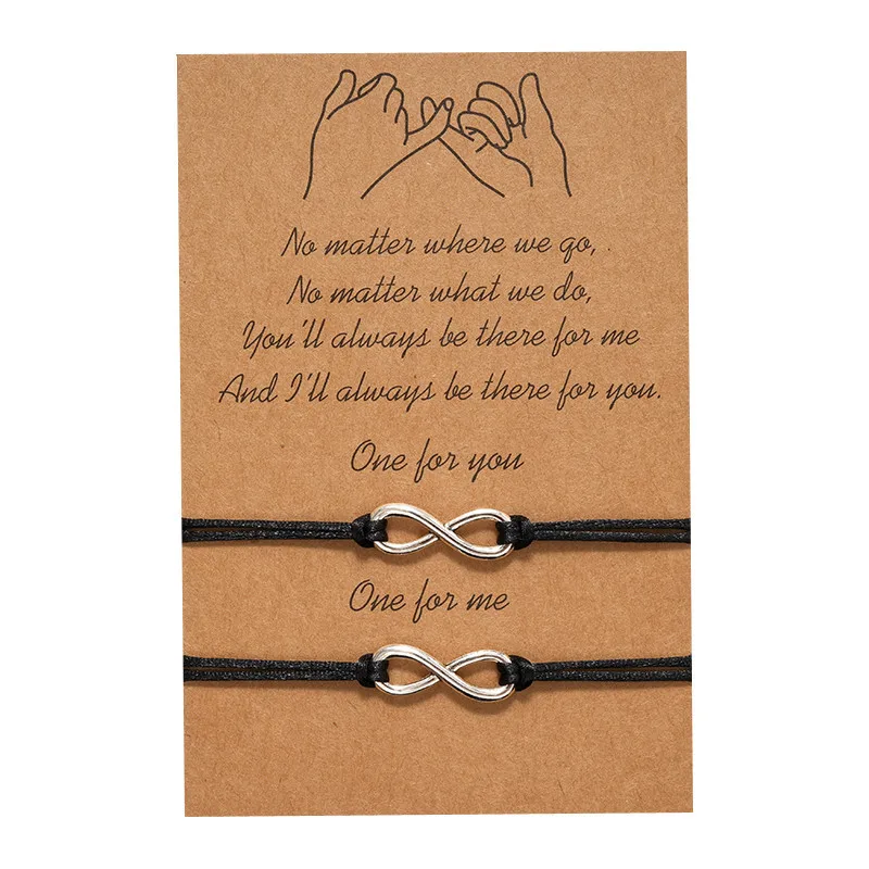 

TULX 2pcs All-Match Together Forever Love Infinity 8 Charm Bracelet Women Black Red String Couple Bracelets Lovers Wish Jewelry
