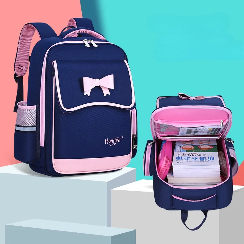 Grade 1-6 Children Bow Sweet Large Capacity Backpacks New British Style Girls Student Princess Fashion School Bags Drop Shipping