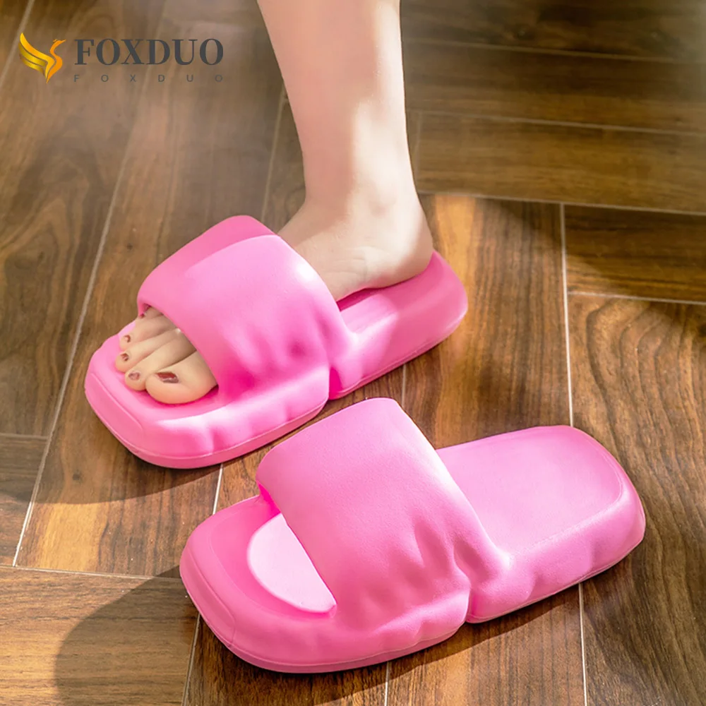 4cm EVA Thick Sole Platform Cloud Slippers Women Men Pillow Slides Soft Flat Square Head Flip Flop Ladies Summer Beach Sandals