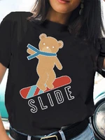 cartoon bear slide graphics tee women t shirt casual short sleeve clothes lady fashion print aesthetic summer female tshirt