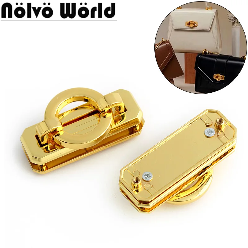 

5-10-30Sets K Gold Rectangle Metal Turn Locks For DIY Bags Handbag Shoulder Purse Buckle Clasp Rotated Lock Hardware Accessories