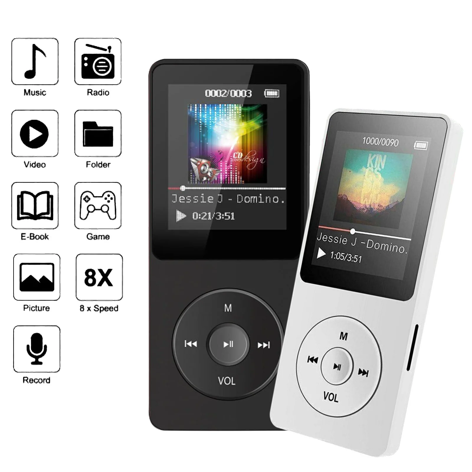 New Portable Bluetooth MP3 Player Media FM Radio Recorder HIFI Music Speakers Built-in 8GB memory support 40 hours playing time